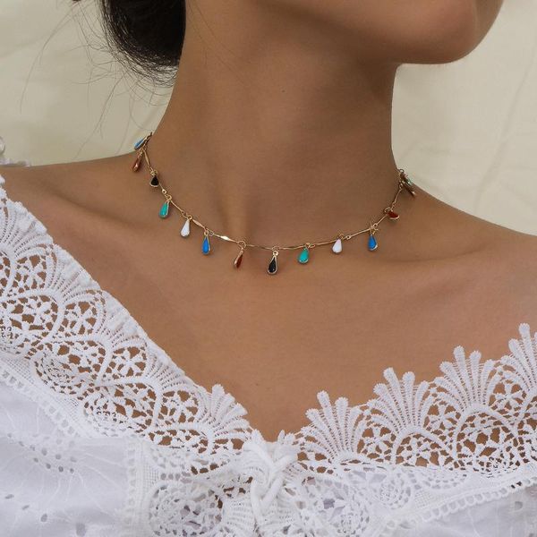 

pendant necklaces european and american retro fashion jewelry with ethnic style color water drop clavicle personality simple metal necklace, Silver