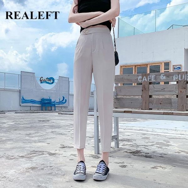 

women's pants & capris realeft summer 2021 korean ol style formal harem pockets women high waist elegant office lady ankle-length, Black;white