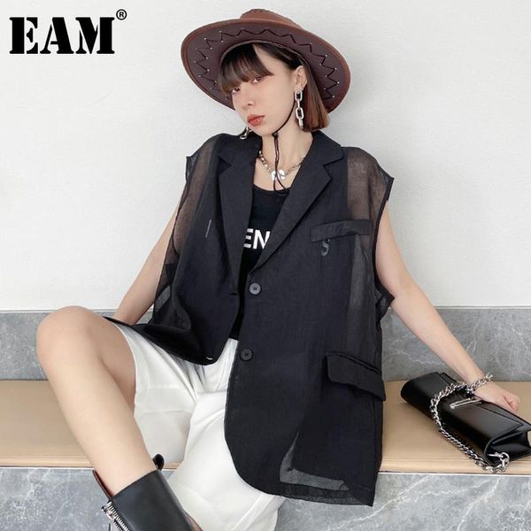 

women's vests [eam] women loose fit black pocket perspective big size vest lapel sleeveless fashion tide spring summer 2021 1de0695, Black;white