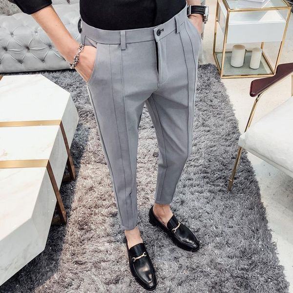 

men's suits & blazers spring men summer ankle length suit pants male fashion solid color casual trousers business slim o92, White;black