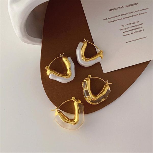 

hoop & huggie 2021 colorful transparent resin geometric v shape earrings gold metal for woman girls party travel jewelry, Golden;silver