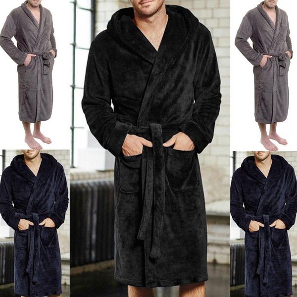 

men's sleepwear winter warm casual woman mens bathrobe flannel robe v neck long sleeve plush shawl kimono male bath robes coat, Black;brown