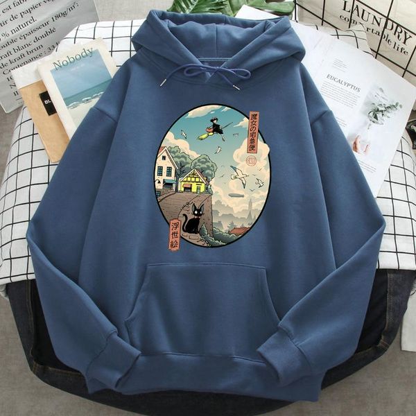 

men's hoodies & sweatshirts ukiyoe japanese anime print man women casual loose hooded autumn fleece streetwear harajuku hoody, Black