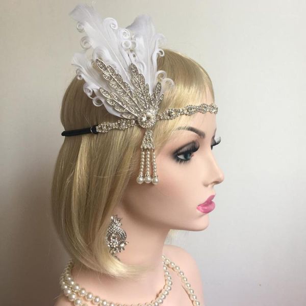 

wedding accessories 1920's bridal headband flapper bridesmaid girls headpiece great gatsby feather beaded charleston costume1