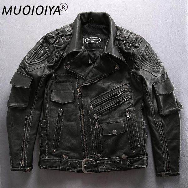 

men's leather & faux angel male motorcycle jackets thick multi-spliced personality rider jacket cowhide winter coats s-4xl, Black