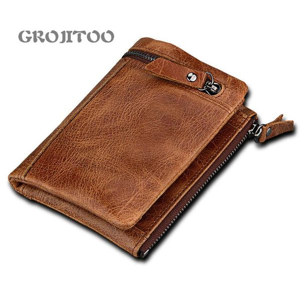 

men's crazy horse skin anti-theft brush genuine leather wallet short wallets, Red;black