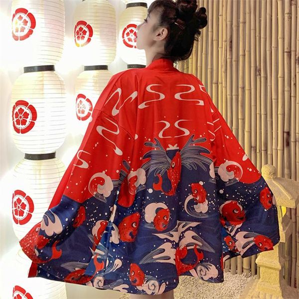 

ethnic clothing red anime kimono dress shirts man women japanese yukata female traditional samurai haori long cardigan shirt