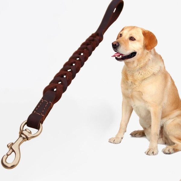 

dog collars & leashes cowhide pet chain stainless steel anti-bite easy pull one-step puppy leash supplies correa perro