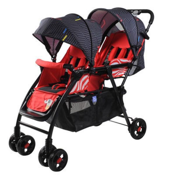 

strollers# 2021 four-wheel stroller, double front and rear seat folding lightweight twin high view