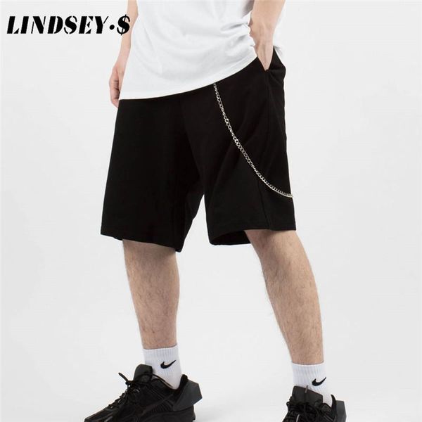

mens casual shorts with chains men summer cotton linen fashion male short pants streetwear man men's, White;black