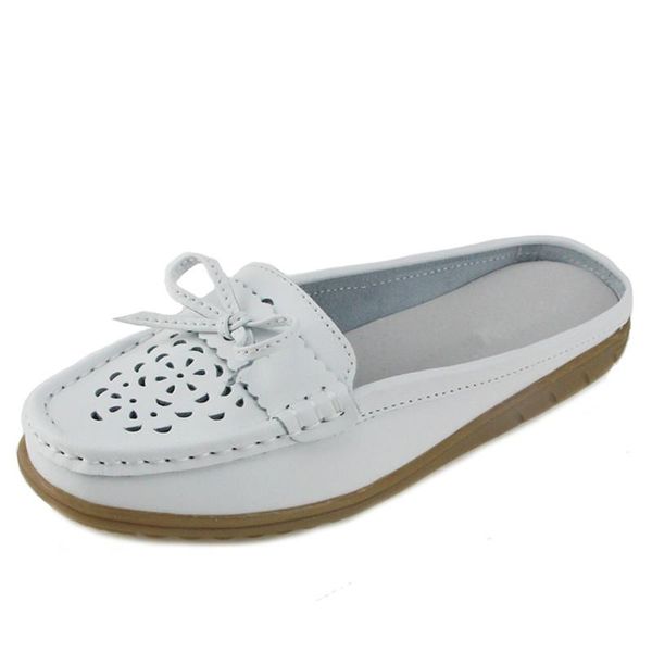 

summer women half slippers shoes hollow slip on breathable leather woman slides outside butterfly-knot, Black