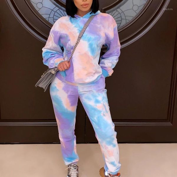

fashion women sportswear sets long sleeve hooded pullover tie-dye casual suit grils women's ladies blouse+pants tracksuits, Gray