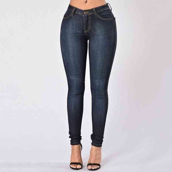 

fashion women jeans high waist casual skinny jeans slim washed denim long pencil pants female, Blue