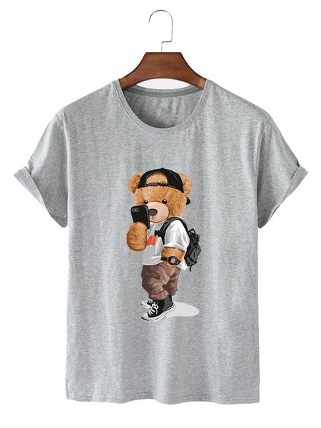

women's t-shirt spring and summer style bear graphic printing comfortable round neck short sleeve street wear, White