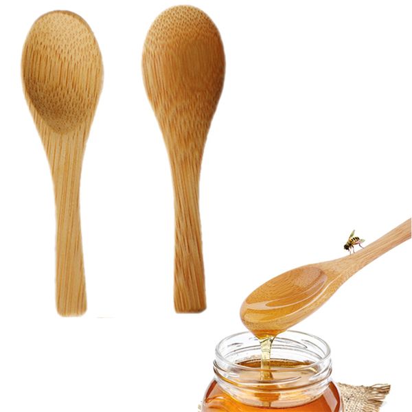 Mini Bambu Kaşık Bal Dippers Teaspoon Dondurma Kepçe Küçük Kaşıklar Şeker Baharat Tuz Düğün Için 9 cm / 3.54in XBJK2107