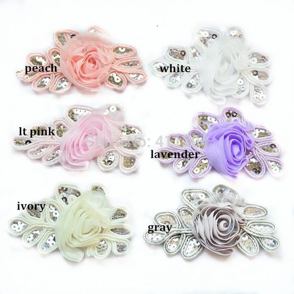 

pcs/ lot , 3.5'' shabby flowers chiffon flower sequin leaf for apparel accessories headband ties, Red;brown
