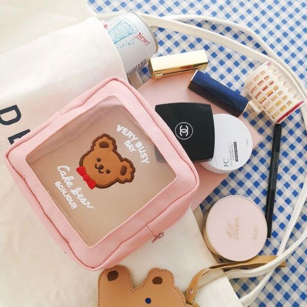 

bentoy milkjoy korea fashion bear cosmetic cases cute girls waterproof makeup bag women travel wash home storage case bags &