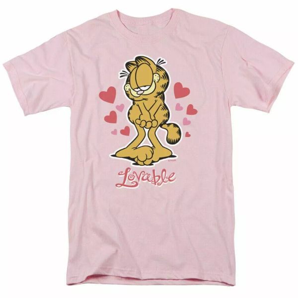 

garfield lovable t shirt mens licensed valentines day comic tee light pink, White;black