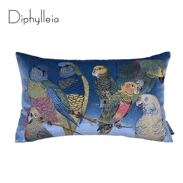 

pillow case diphylleia american country style luxury cushion cover colorful parrot embroidered royal blue throw for living room