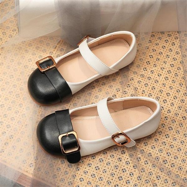 

flat shoes girls leather fashion splice children princess kids baby little party wedding dance, Black;grey