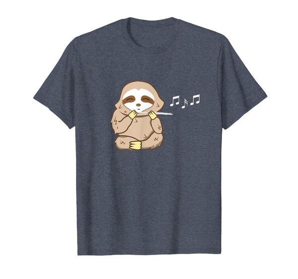 

funny sloth playing flute tshirt music instrument, White;black