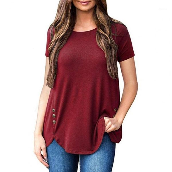 

women t-shirt short sleeve loose solid color buttons dating pullover female t shirt summer tshirt oversize women's, White
