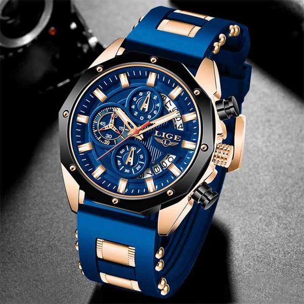 

lige brand casual fashion watches for man sport military silicagel wrist watch men watch chronograph relojes hombre 210804, Slivery;brown