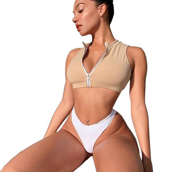 

women's t-shirt european summer solid shirt fashion slim zip v-neck vest, White