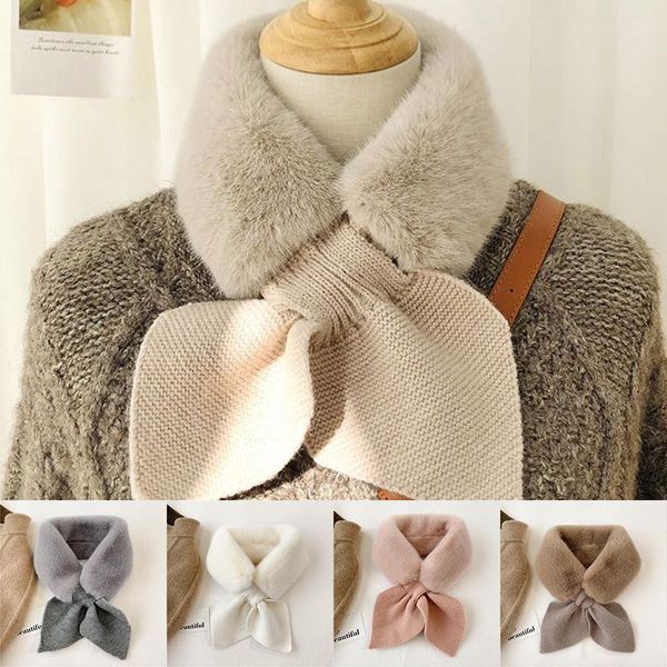 

scarves plush scarf faux fur collar neck warmer knitting wool soft warm peach heart cross solid color long skinny winter, Blue;gray