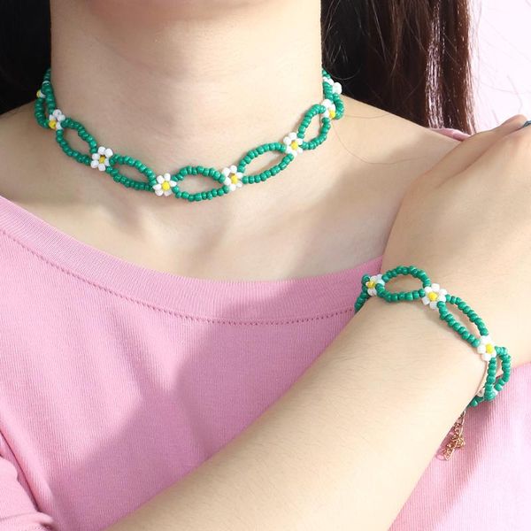 

chokers dvacaman boho daisy flower beaded necklace colorful charm statement clavicle choker for women korean sweet hand jewelry, Golden;silver