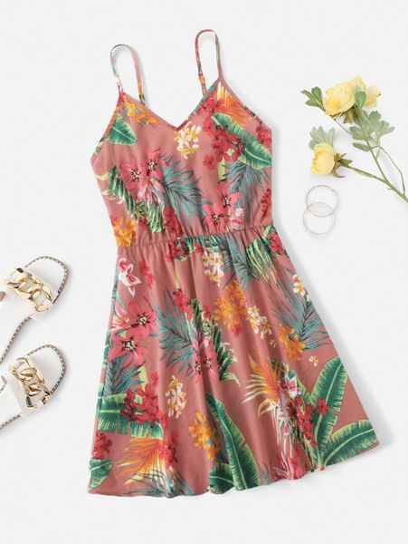 

tropical print cami dress q5qb#, Black;gray