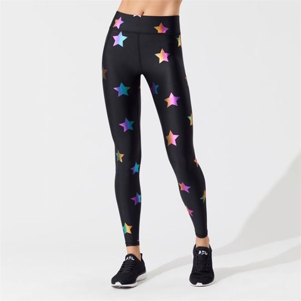 

fashion colored stars pattern digital printed skinny breathable leggings gifts for ladies 211215, Black