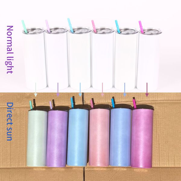 

20oz sublimation blanks skinny straight tumblers uv color changing mugs stainless steel thermal bottles travel mug with lid and straw