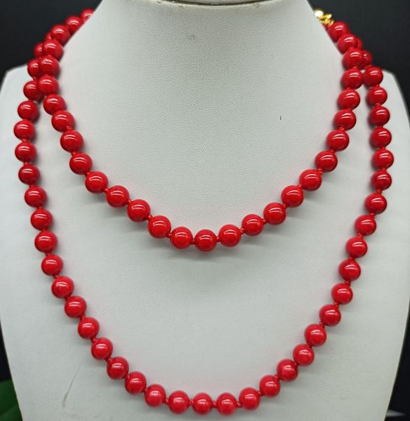 

chains exquisite red 8mm coral round beads boutique necklace 36 inches 2021 women's fashion gift, Silver