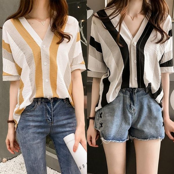 

women's blouses & shirts 2021 women blouse casual striped female loose fit blusas summer ladies office shirt plus size x16, White