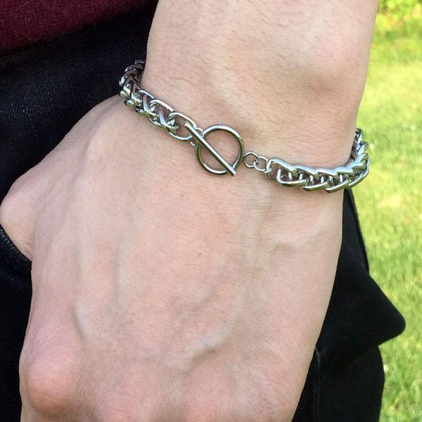 

link, chain stainless steel men bracelet charm rolo for, Black