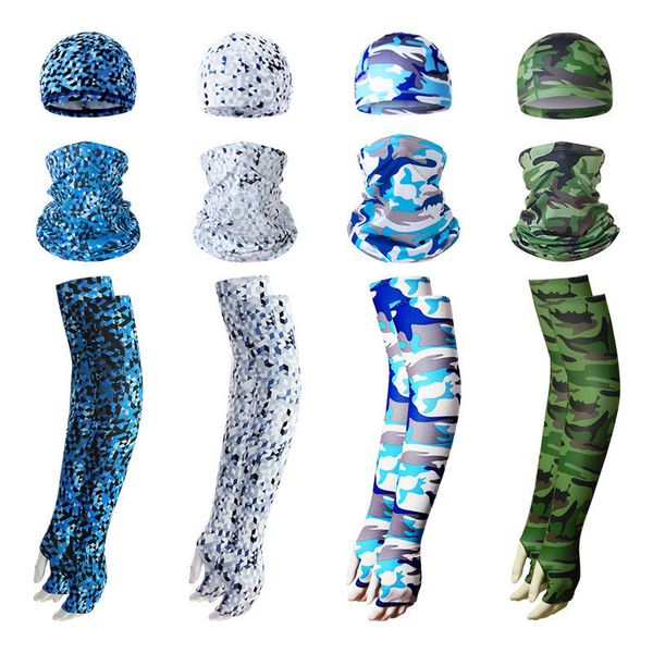 

3-pcs set sports quick dry helmet cycling cap sun mask breathable motorcycle bike 1pair arm sleeves ice silk sleeve male and female outdoor, Black