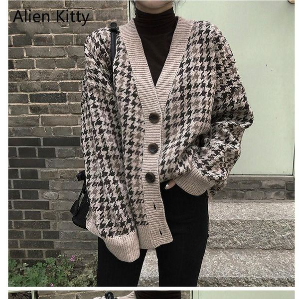 

women's jackets alien kitty 2021 autumn winter warm coat women knitted sweater casual cardigan long sleeve outwear open front, Black;brown
