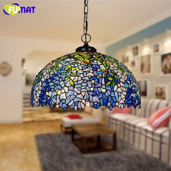 

pendant lights stained glass flower art shade creative light led lamp living room restaurant dining lamps