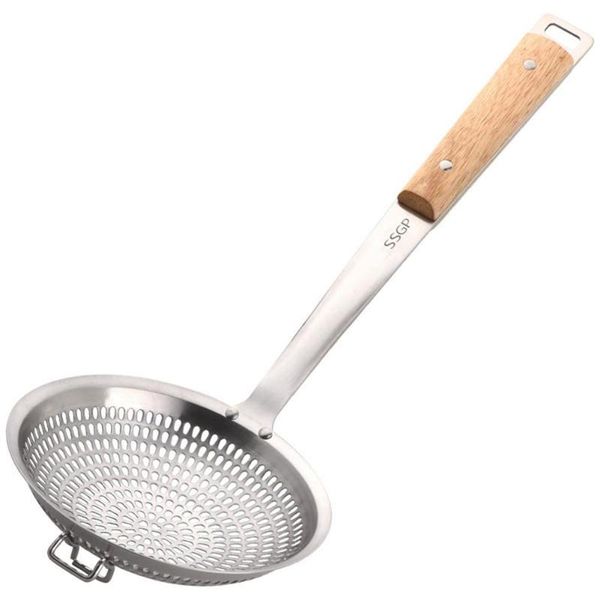 

colanders & strainers stainless steel colander wooden handle strainer spoon kitchen greaseproof household frying basket noodle gadgets