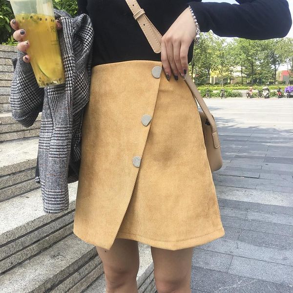 

skirts corduroy skirt women high waist vintage a-line mini solid office korean style irregular side zipper streetwear short, Black