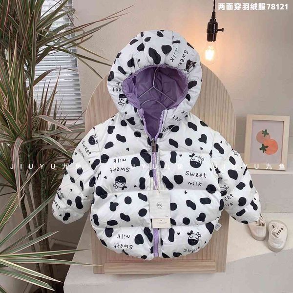 

xuanqi clothes boys and girls autumn winter hooded lattice cartoon animation wear down jacket on both sides, Blue;gray