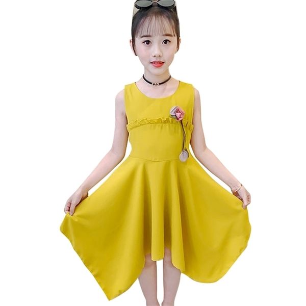 

kids summer dresses for girls appliques dress children party casual childrens clothing 210528, Red;yellow