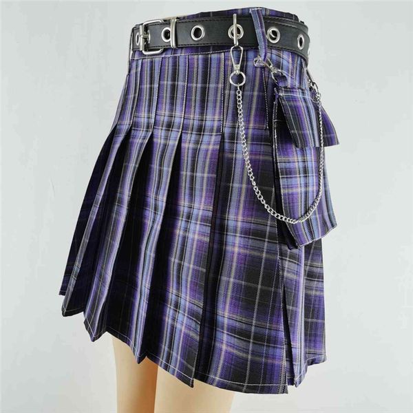 

belt pleated high waisted mini womens skirts cool girl kawaii punk style vintage gothic harajuku, Black