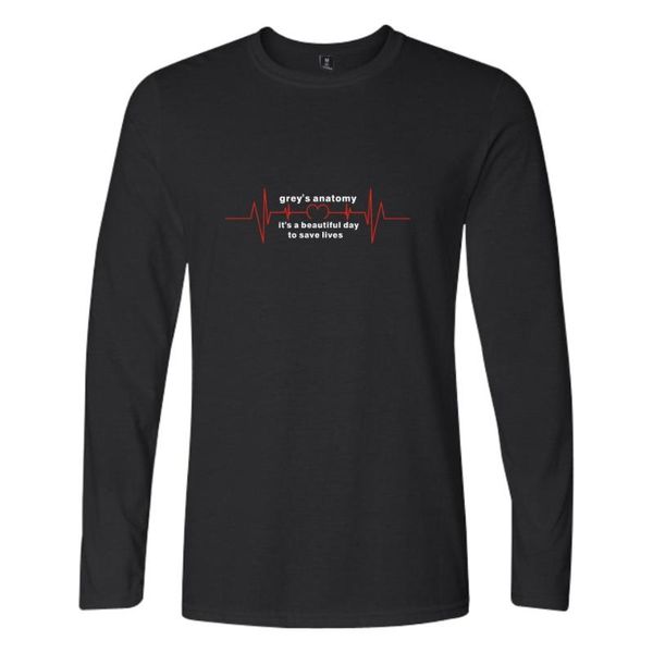 

men's t-shirts grey's anatomy casual t-shirt letter long sleeve black style tv show tumblr funny large size 4xl, White;black