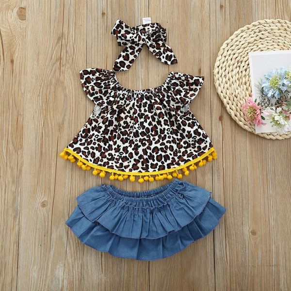 

clothing sets summer baby girls fashion leopard print cotton shorts sleeveless three-piece kids suit, White