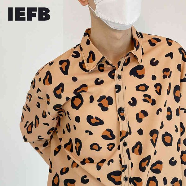 

iefb spring leopard printting shirt men's loose ins korean streetwear fashion long sleeve lapel shirts clothing 9y6974 210524, White;black