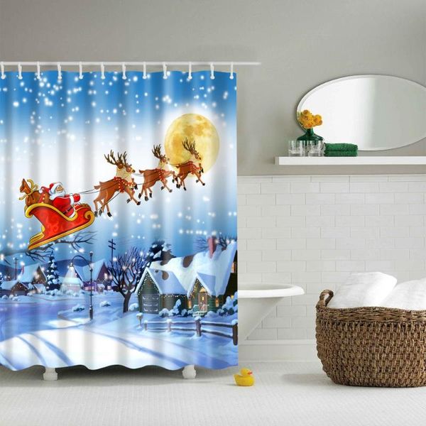 

winter snow scene shower curtain with 12 hooks santa claus riding sleigh bath accessories waterproof fabric bathroom xmas decor curtains