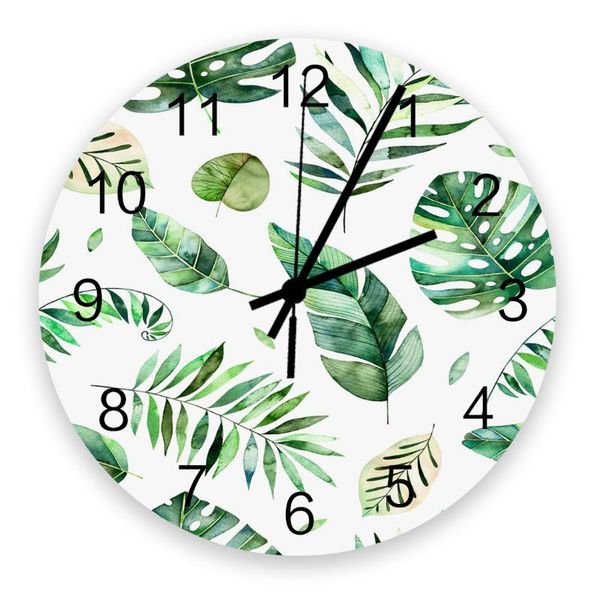 

wall clocks 30cm clock tropical leaves palm tree green plant home quiet silent simple mute decorative living room watch