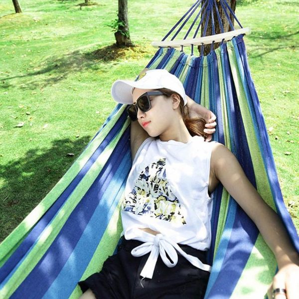 

camp furniture 190*150cm portable canvas hammock travelling outdoor picnic wooden swing chair camping hanging bed garden with stick